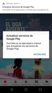 Error al actualizar la app de YouTube