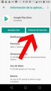 Fuerza la detención de la play store