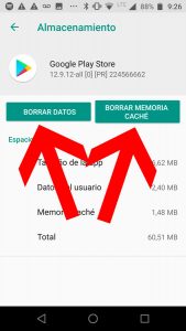 Borra caché y los datos de play store