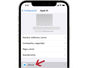 Ubicación de iCloud en la parte de configuración